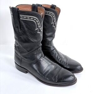 Lucchese 2000 Cowboy Boots Black Leather Western Round Toe Mens 11 D T001002